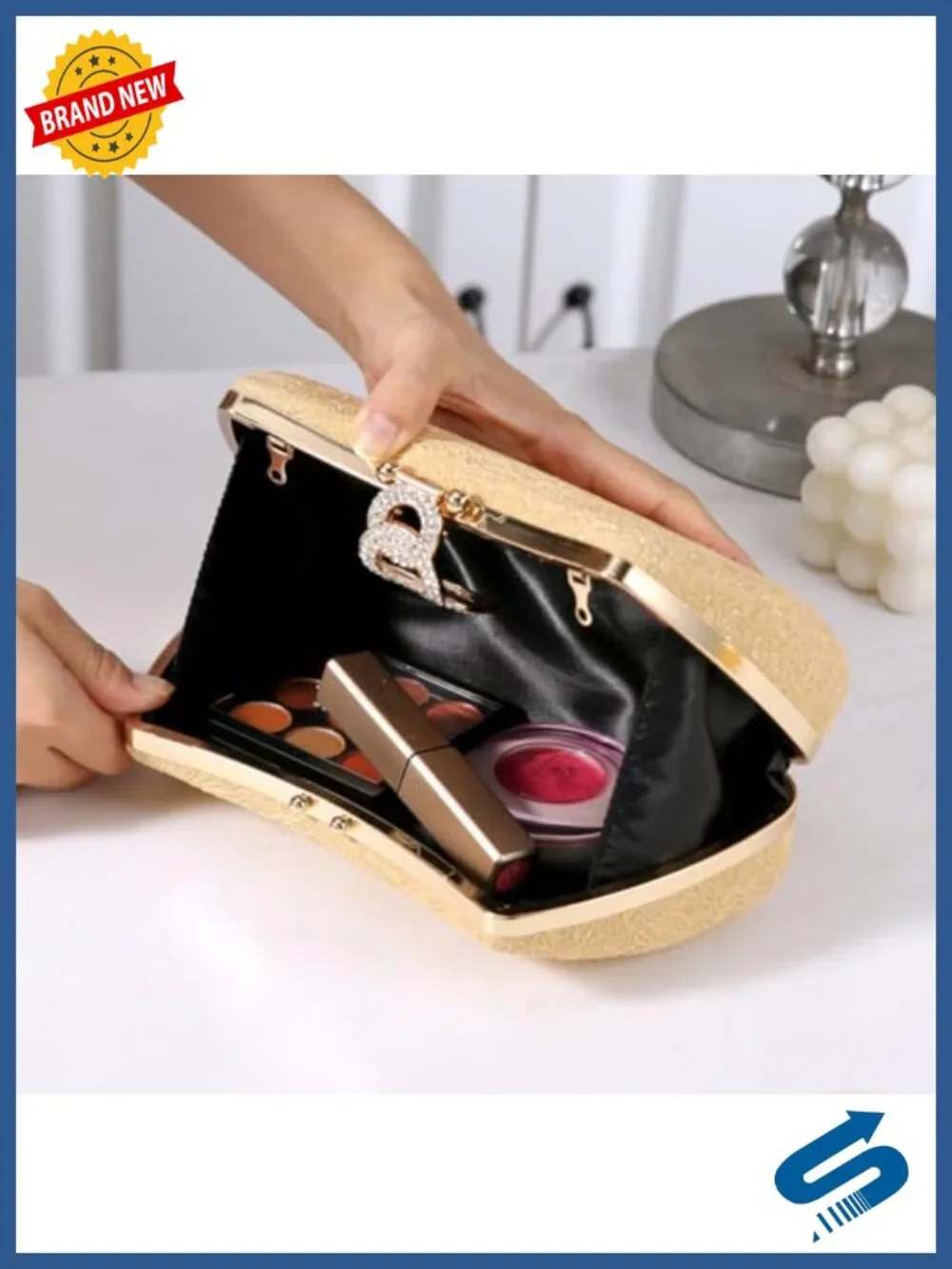 Rhinestone Evening Clutch Handbag with Removable Chain Crossbody